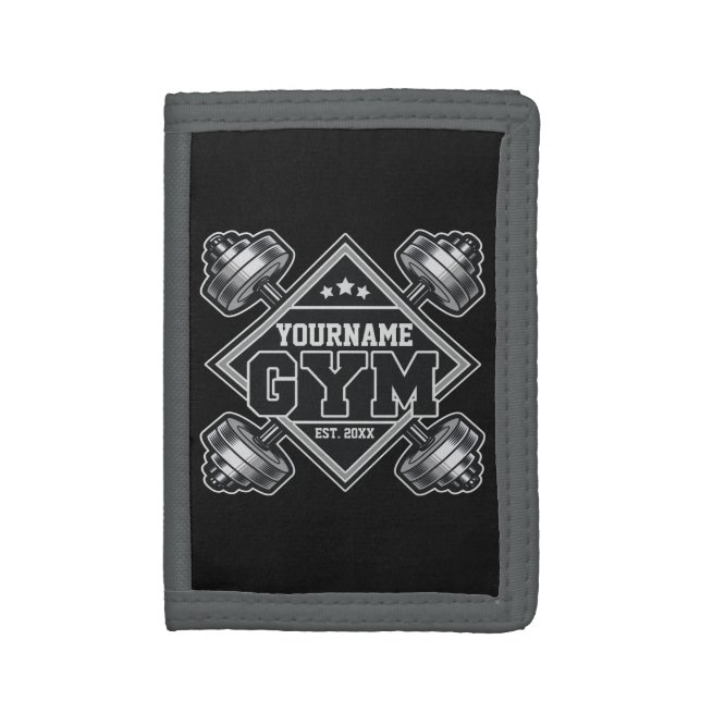Custom NAME Weightlifting Home Crossfit Gym Trifold Wallet (Front Vertical)