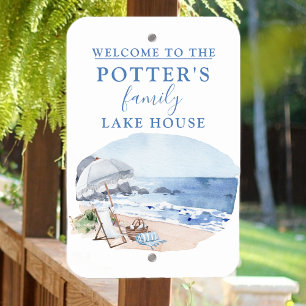Custom Name, Welcome Beach/Lake House Watercolor Metal Sign