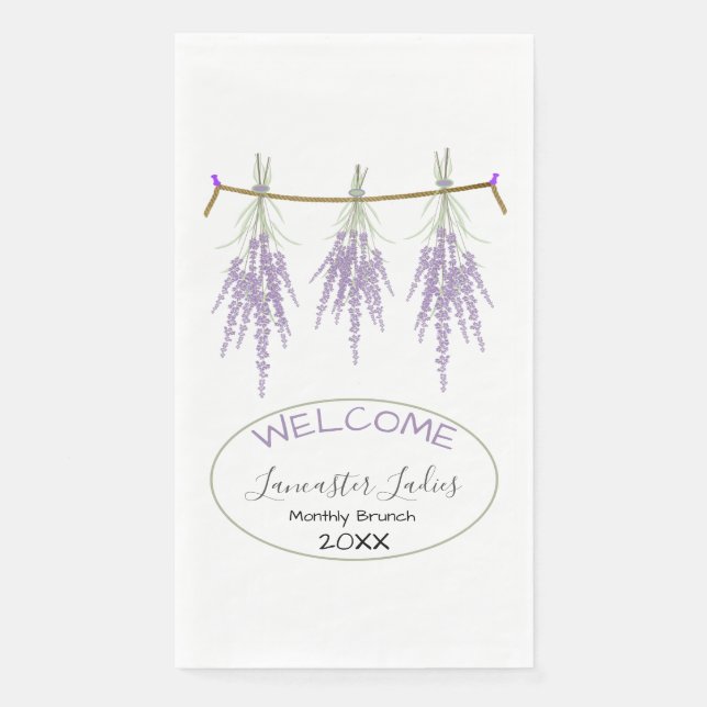 Custom Name Welcome Dried Lavender Bundles Brunch Paper Guest Towels (Front)