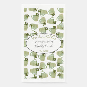 Custom Name Welcome Green Tea Cups Brunch Paper Guest Towels