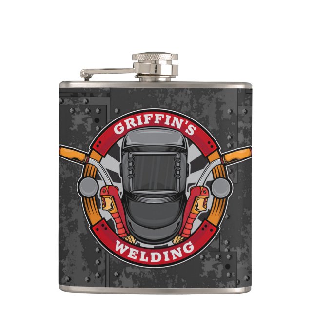 Custom NAME Welder Metal Fabricator Welding Shop Flask (Front)