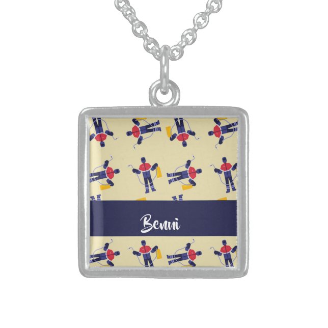 Custom name welder technician man pattern sterling silver necklace (Front)