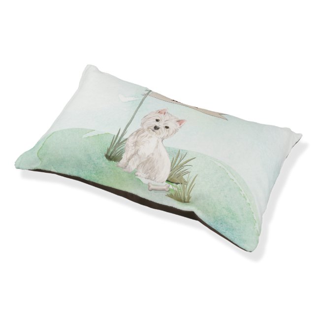 Custom Name Westie Pet Dog Bed (Angled)