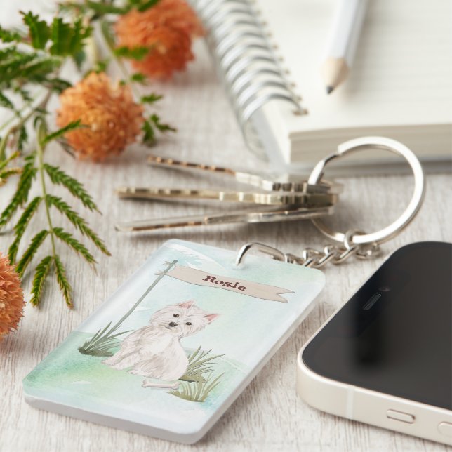 Custom Name Westie Pet Dog Keychain (Front Right)