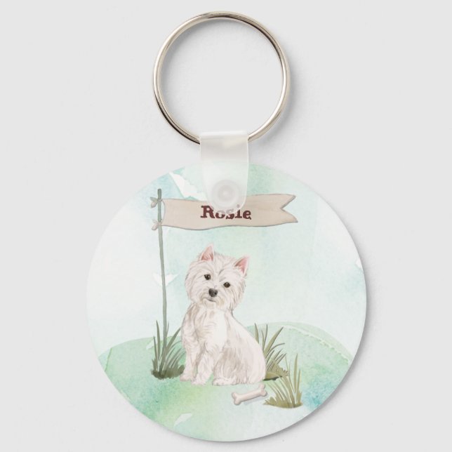 Custom Name Westie Pet Dog Keychain (Front)