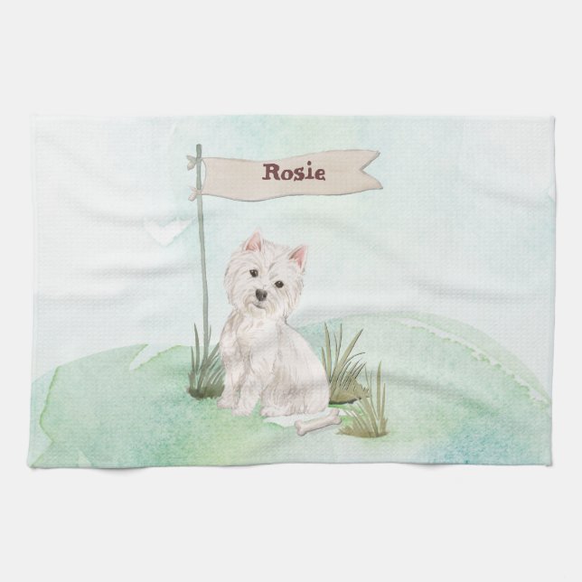Custom Name Westie Pet Dog Kitchen Towel (Horizontal)