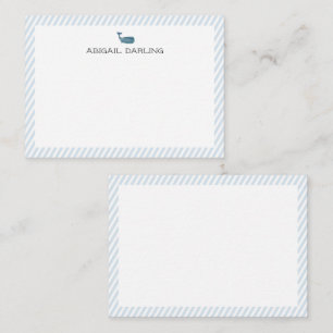 Custom Name Whale Blue and White Stripe Nautical Note Card
