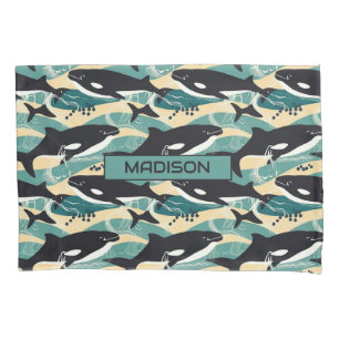 Custom Name Whales Pattern Pillow Case