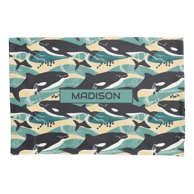 Custom Name Whales Pattern Pillow Case (Front)