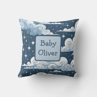 Custom Name Whimsical Blue Celestial Baby Boy 