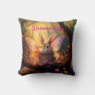 Custom Name Whimsical bunny enchanted forest Throw Pillow
