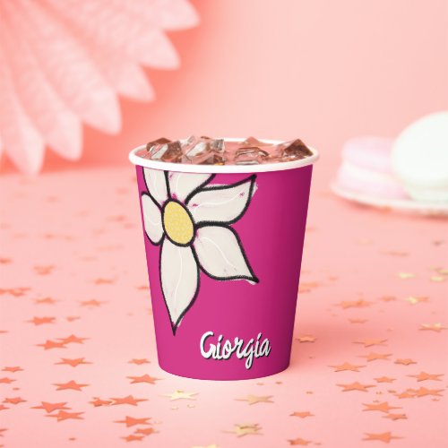 Custom Name Whimsical Daisy Floral Baby Shower Paper Cups