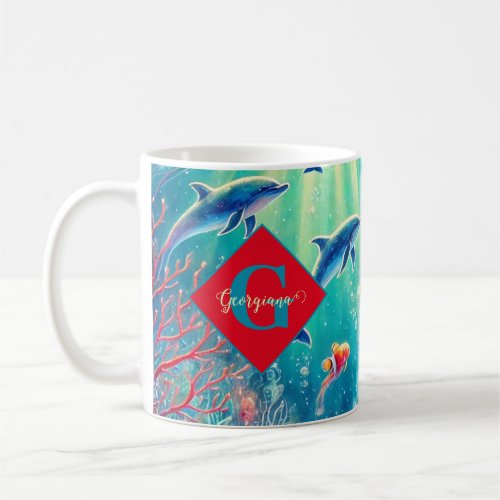 Custom Name Whimsical Floral Coral Reef Poinsettia Coffee Mug