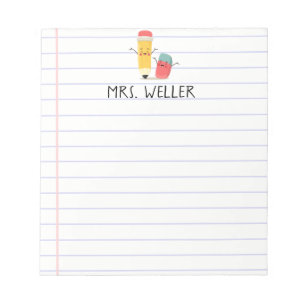 Custom Name Whimsical School Supply Teacher Gift Notepad