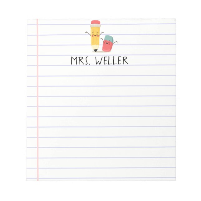 Custom Name Whimsical School Supply Teacher Gift Notepad (Front)