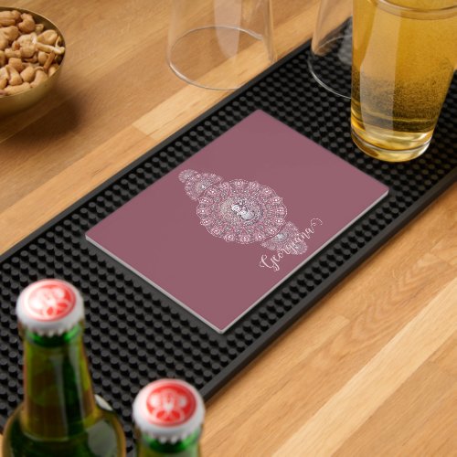 Custom Name Whimsical Snowman Ornamental Mandala Bar Mat
