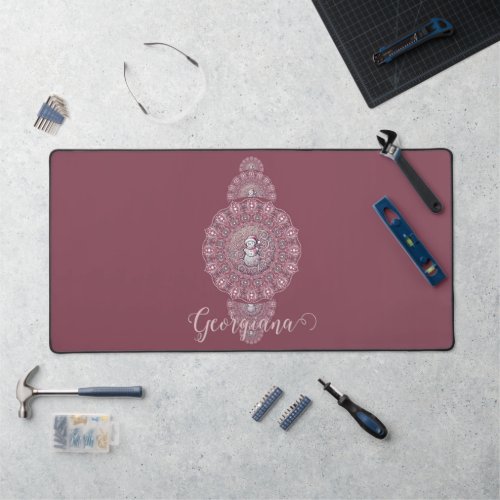 Custom Name Whimsical Snowman Ornamental Mandala Desk Mat