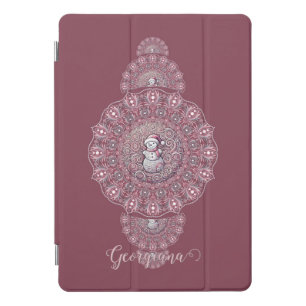 Custom Name Whimsical Snowman Ornamental Mandala iPad Pro Cover