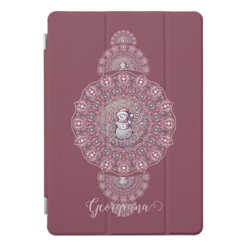 Custom Name Whimsical Snowman Ornamental Mandala iPad Pro Cover