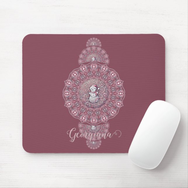 Custom Name Whimsical Snowman Ornamental Mandala Mouse Pad (With Mouse)