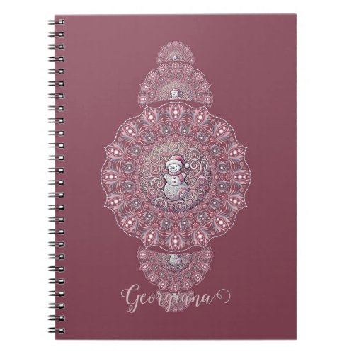 Custom Name Whimsical Snowman Ornamental Mandala Notebook