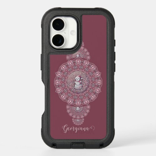Custom Name Whimsical Snowman Ornamental Mandala iPhone 16 Case