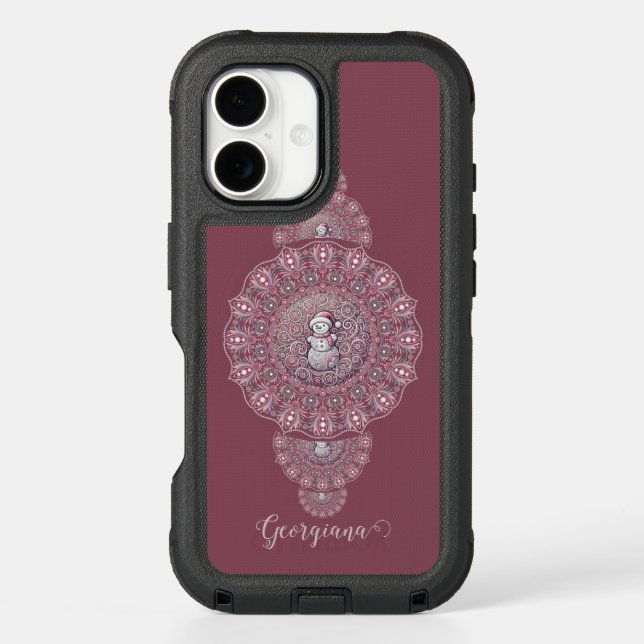Custom Name Whimsical Snowman Ornamental Mandala Otterbox iPhone Case (Back)