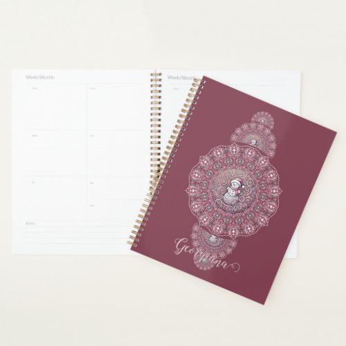 Custom Name Whimsical Snowman Ornamental Mandala Planner