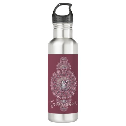 Custom Name Whimsical Snowman Ornamental Mandala Stainless Steel Water Bottle