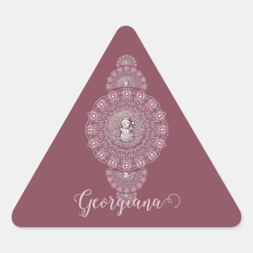 Custom Name Whimsical Snowman Ornamental Mandala Triangle Sticker