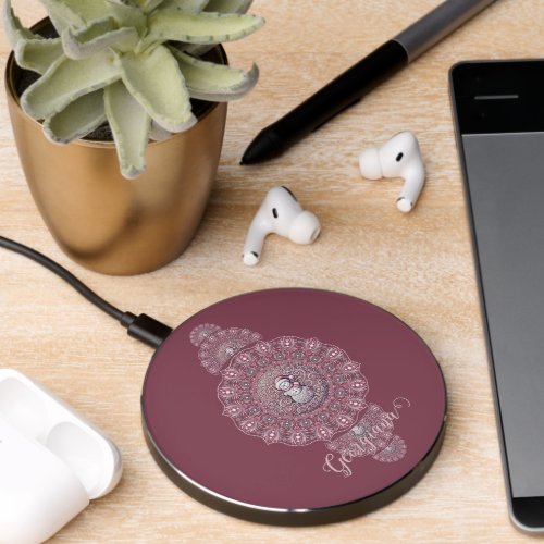 Custom Name Whimsical Snowman Ornamental Mandala Wireless Charger