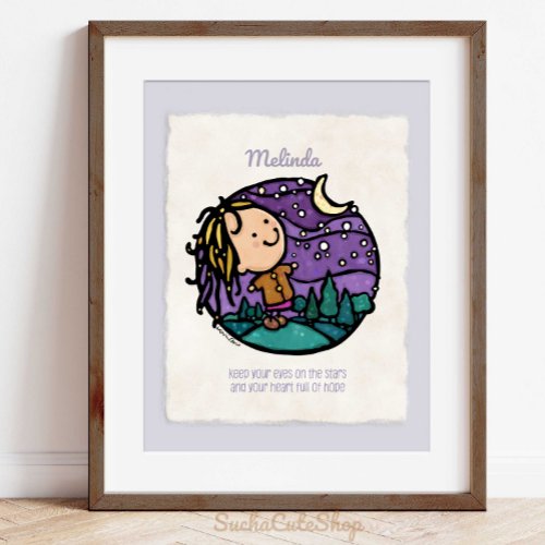 Custom Name Whimsical Stargazer Mountain Girl Poster