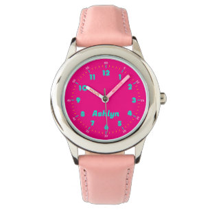 Custom Name Whipsy Hot Pink Kids Time Teaching Watch