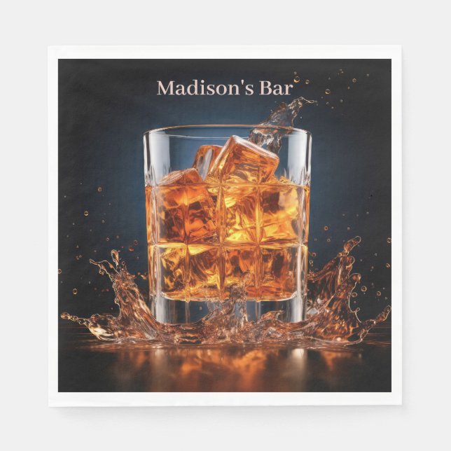 Custom Name Whiskey On The Rocks Napkins (Front)