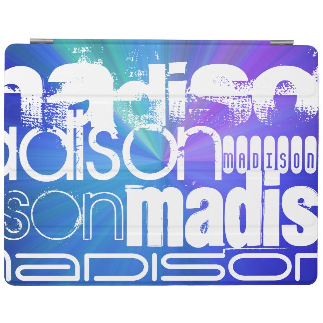 Custom Name; White & Abstract Purple, Green, Blue iPad Smart Cover (Horizontal)