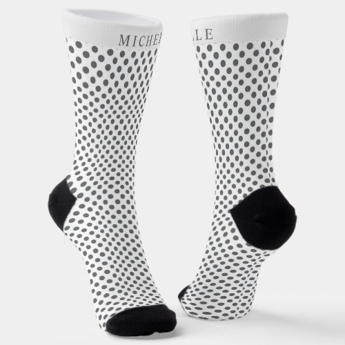 Custom Name White And Grey Polka Dot Socks