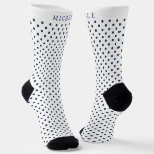 Custom Name White Backgroud Navy Blue Polka Dot Socks
