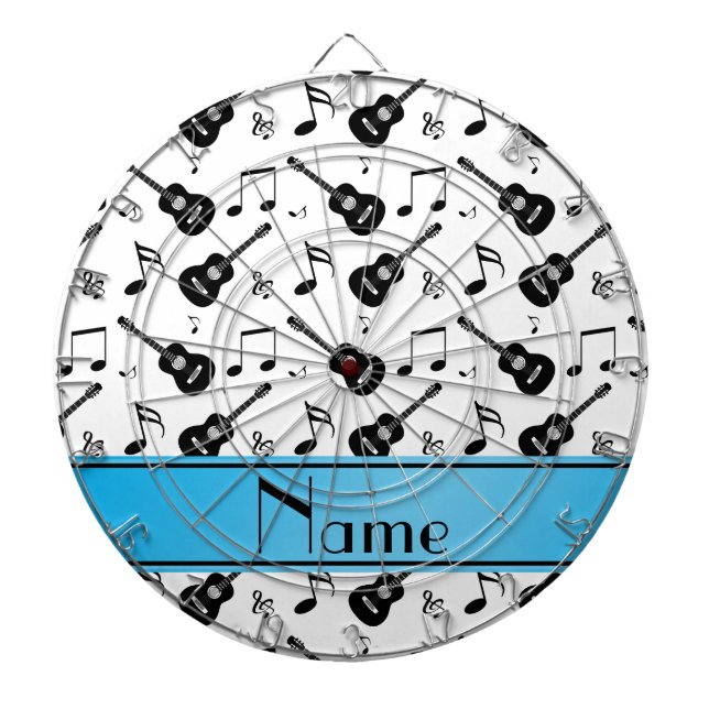 Custom name white black guitars music notes dart board (Front)