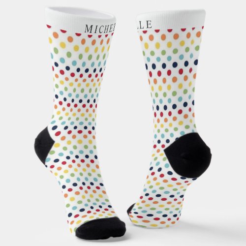 Custom Name White Blue Rainbow Green  Polka Dot Socks