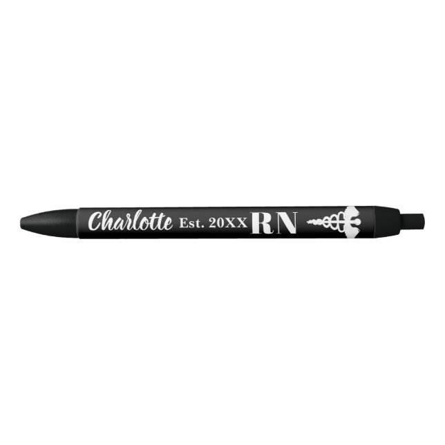 Custom Name White Caduceus Registered Nurse Pen (Front)