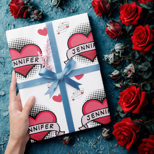Custom Name White Comic Love Gift Wrapping Paper
