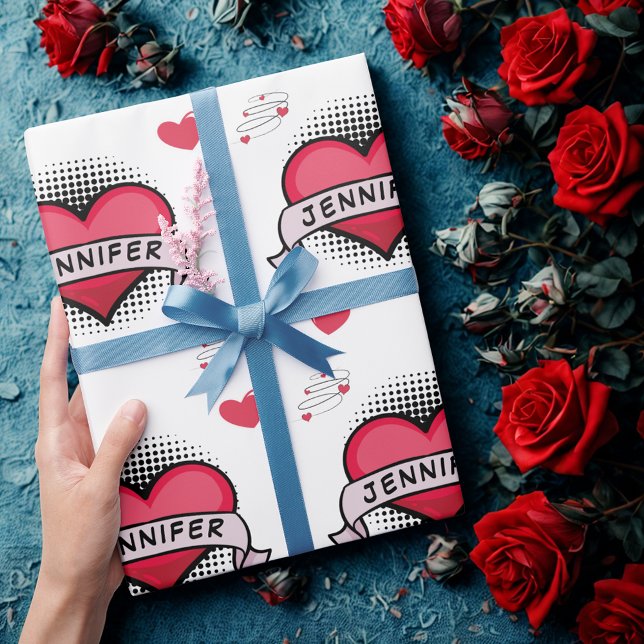 Custom Name White Comic Love Gift Wrapping Paper (Creator Uploaded)