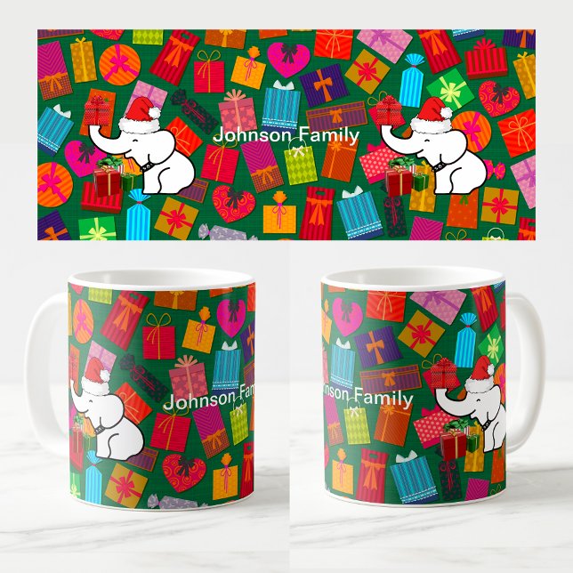 Custom Name White Elephant Christmas Gift Pattern Coffee Mug (Custom Name White Elephant Christmas Gift Pattern Coffee Mug)