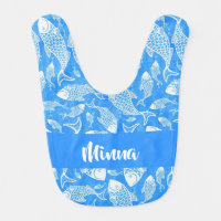 Custom name white fish baby bib