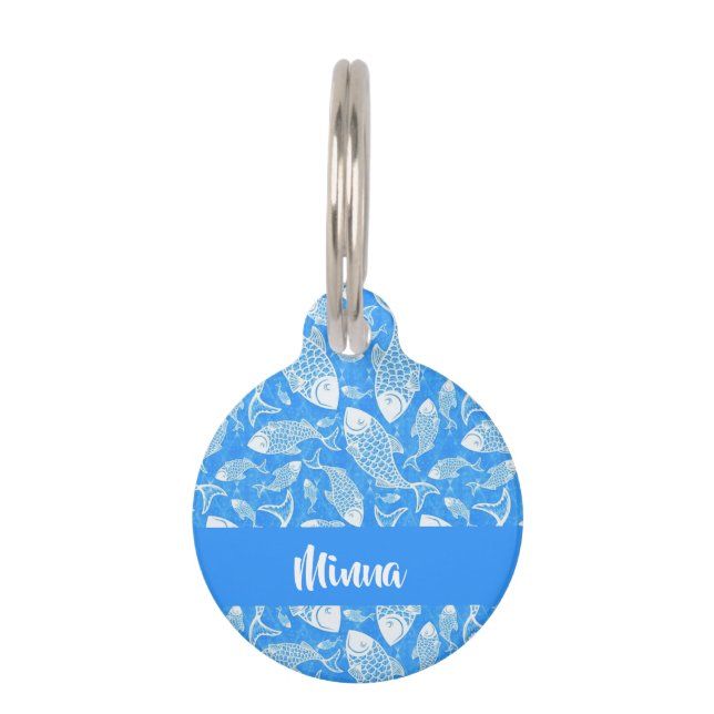 Custom name white fish pet ID tag (Front)