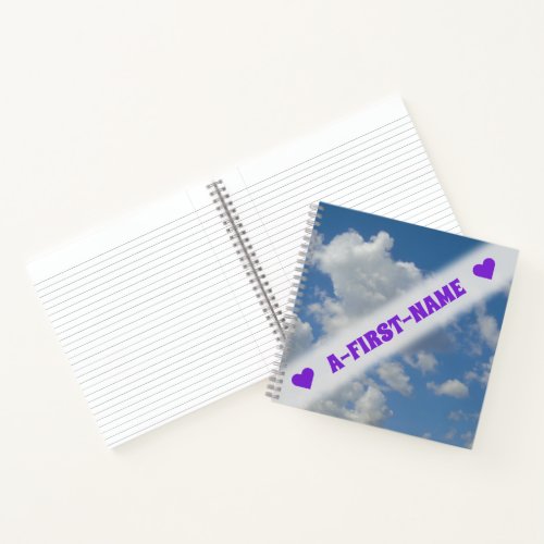 Custom Name  WhiteGray Clouds and Blue Sky Notebook