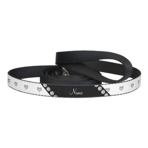 Custom name white heart diamonds black stripe pet leash