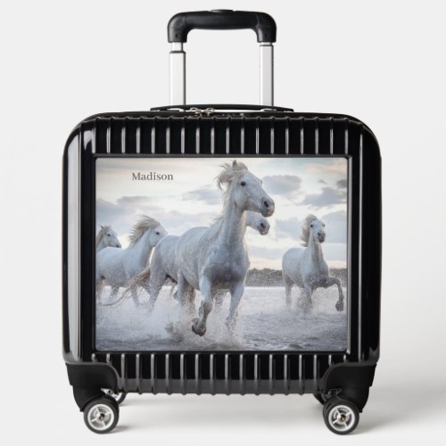 Custom Name White Horses Luggage