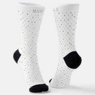 Custom Name White Light Dark Gray Polka Dot Socks