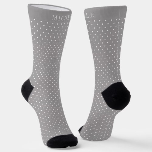 Custom Name White Light Dark Grey Polka Dot Socks